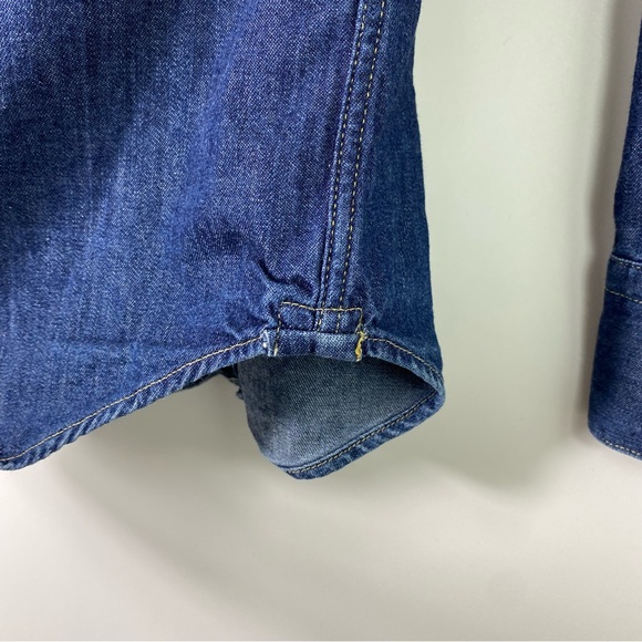 Levi’s denim Pearl snap shirt medium navy blue Jean collared - Picture 7 of 10